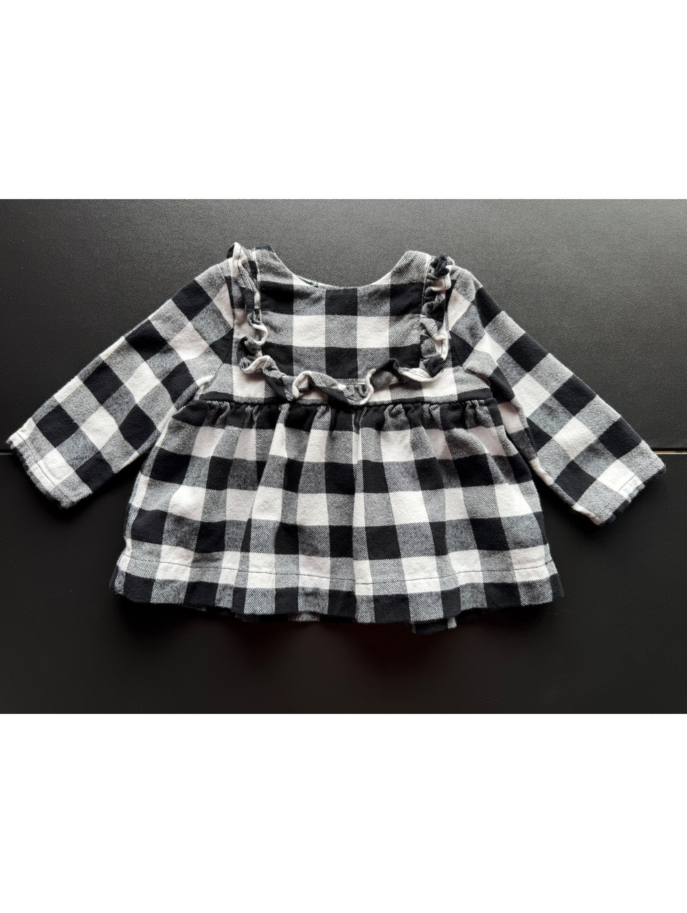 Hanna Andersson Baby 12-18M 75 Black White Buffalo Plaid Flannel Dress Cotton